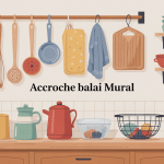 Illustration accroche balai mural en buanderie stylisée