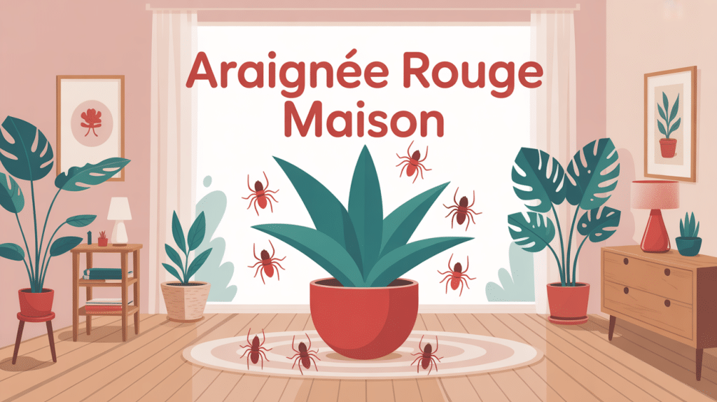 illustration araignée rouge maison plante appartement