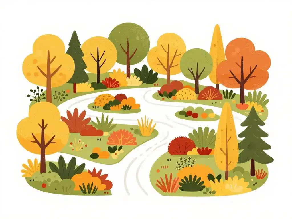 composition jardin arbre feuillage jaune automne couleurs contrastées