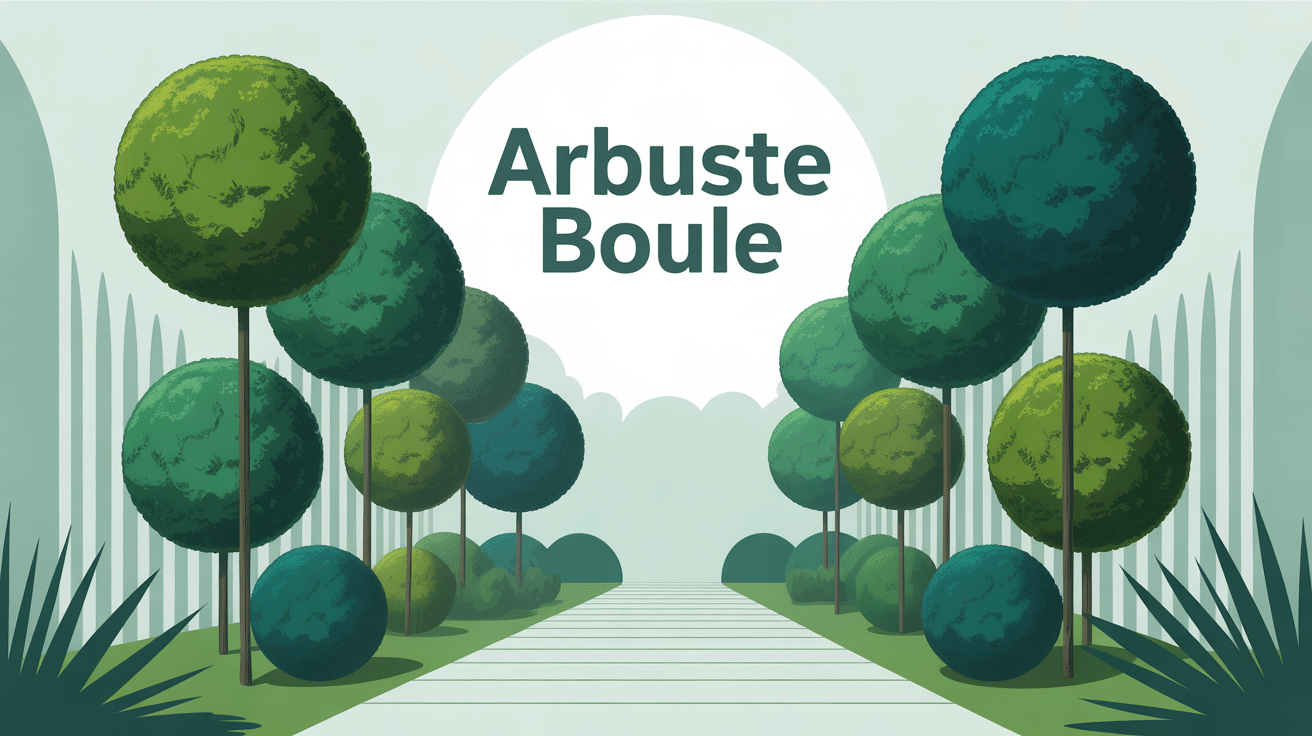 Image arbuste boule, jardin structuré, ambiance graphique