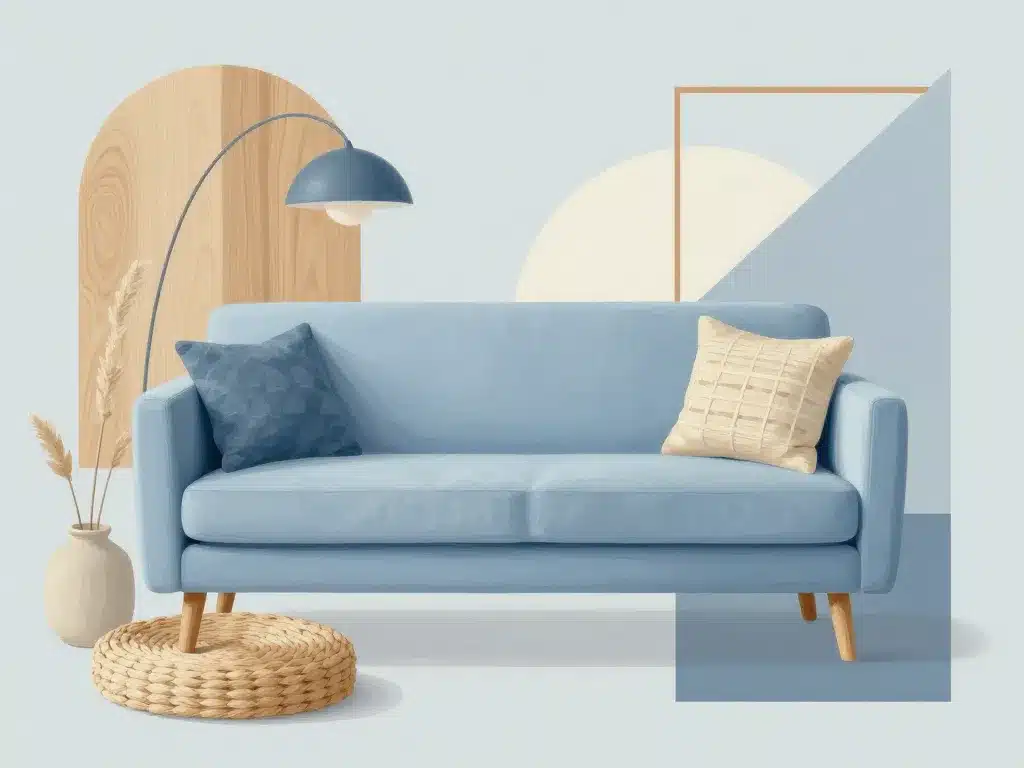 canapé bleu ciel inspiration déco scandinave bord de mer contemporain