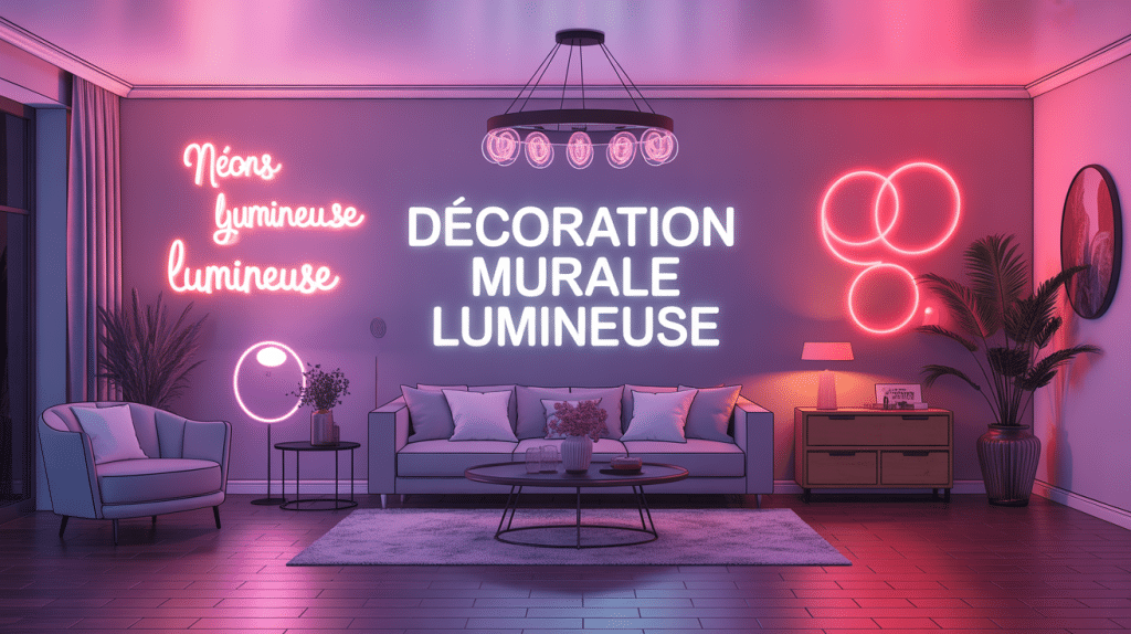 décoration murale lumineuse moderne avec néons led et appliques