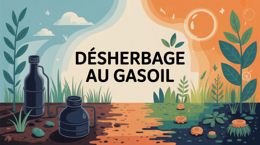 désherber au gasoil contraste entre sol pollué et sol sain