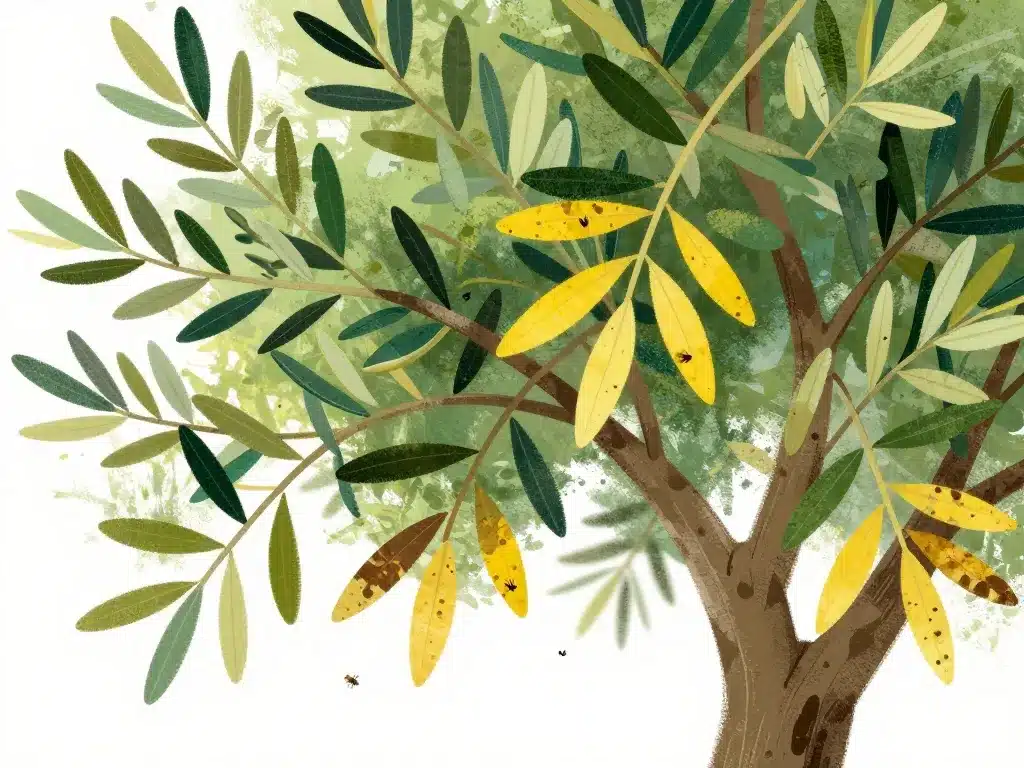 Olivier feuilles jaunes signes visuels