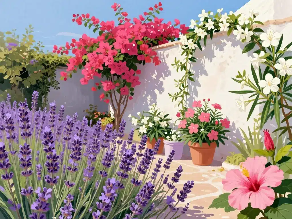 fleurs sud iconiques méditerranée lavande bougainvillier