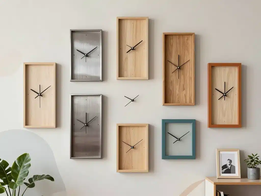 horloge rectangulaire murale en métal bois et couleurs