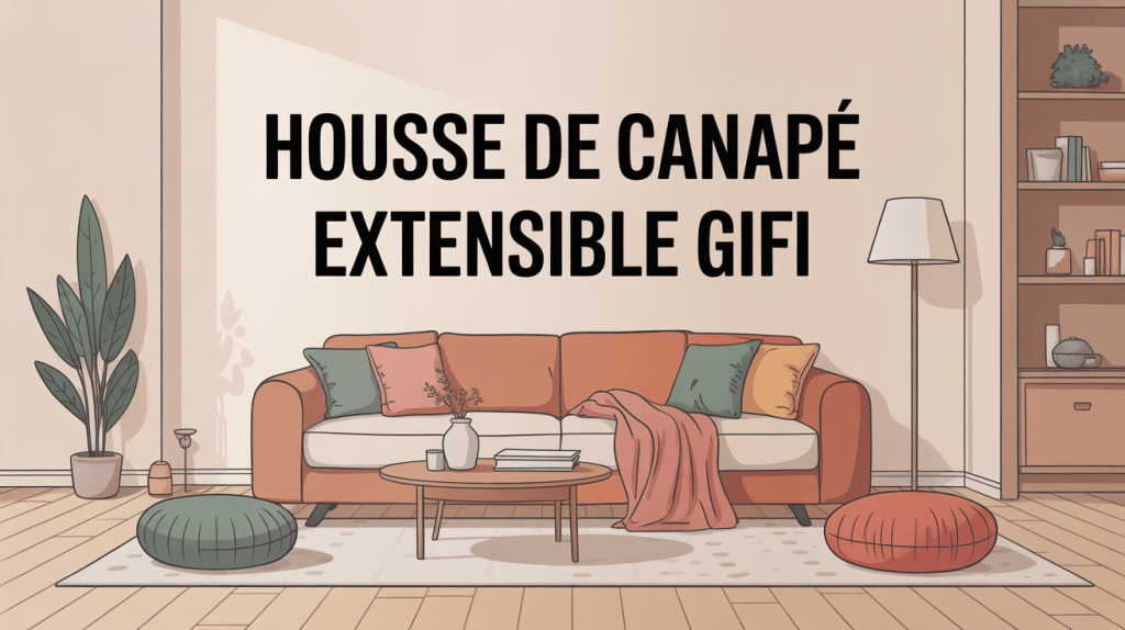 Salon avec housse de canapé extensible gifi et déco chaleureuse