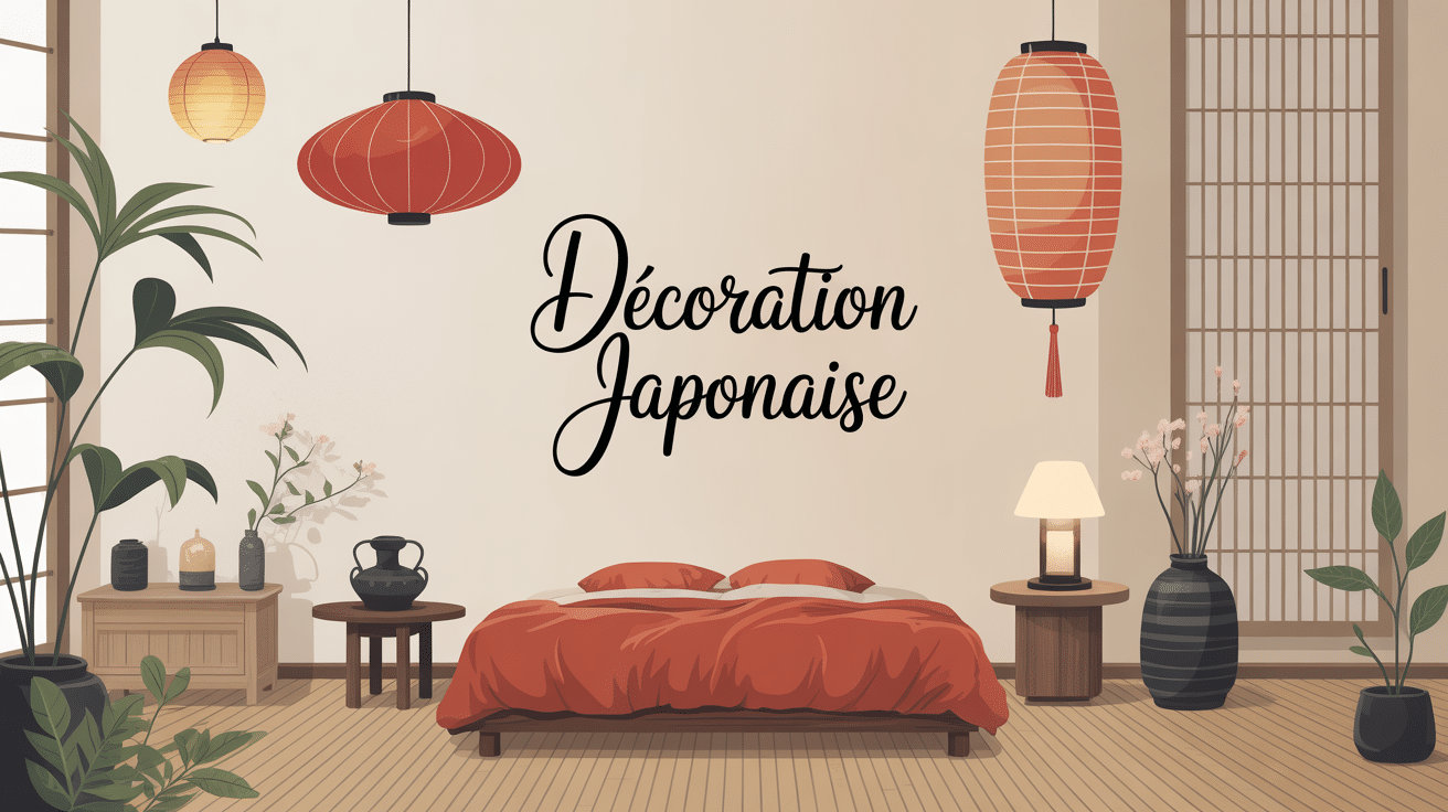 japonais deco illustration style zen minimaliste bois et bambou