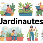 Illustration les jardinautes jardiniers connectés en ligne