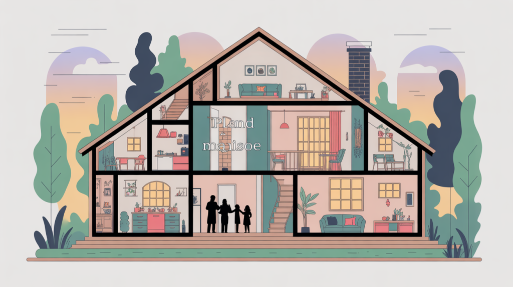 maison plan etage moderne en coupe famille