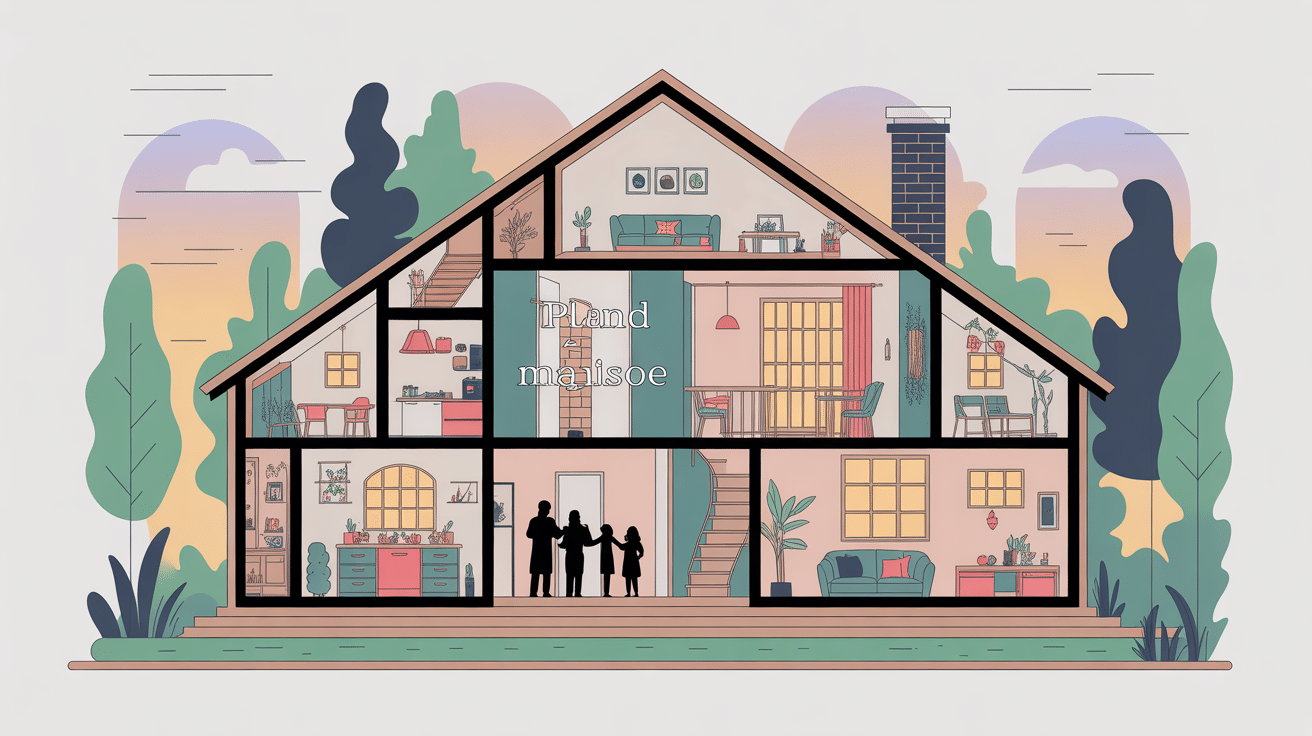 maison plan etage moderne en coupe famille