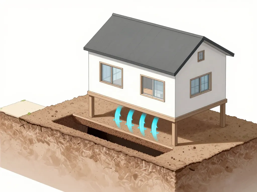 Schéma concept maison sur vide sanitaire coupe technique
