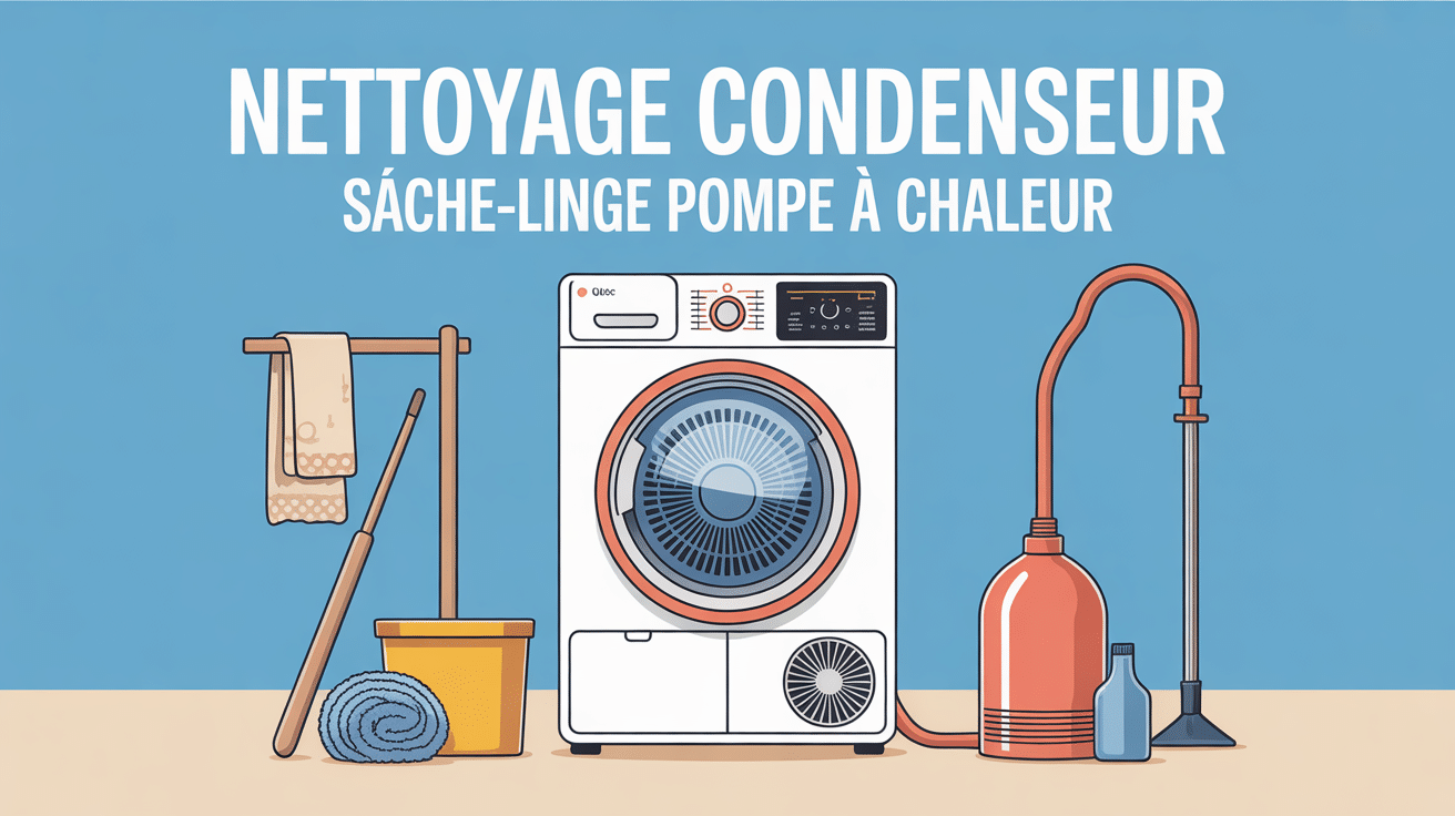 Illustration nettoyage condenseur sèche-linge pompe à chaleur avec outils