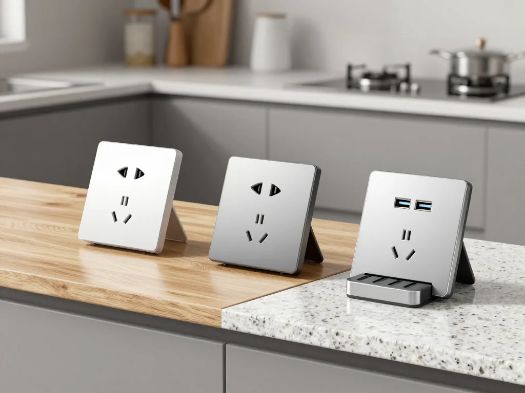 modèles de prise encastrable plan de travail cuisine sur différents matériaux