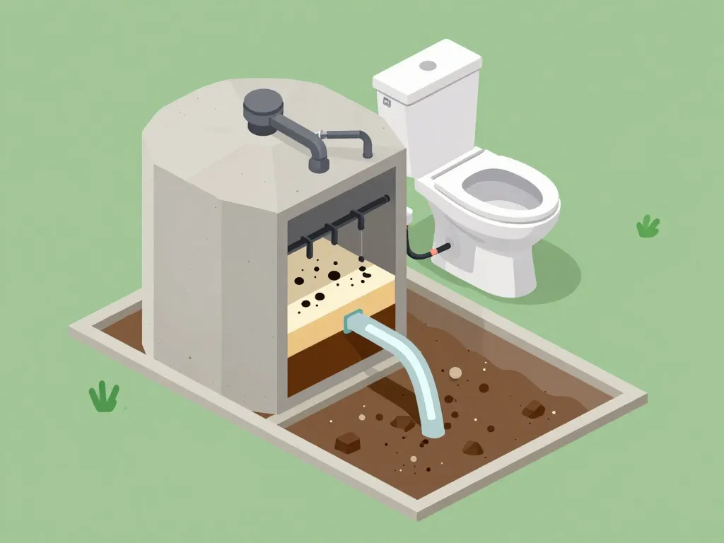 schéma fosse septique 1970 coupe cuve et flux effluents