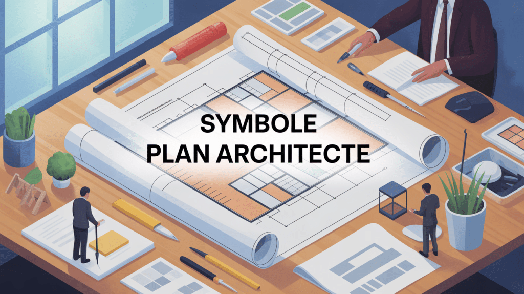 Symbole plan architecte sur table avec professionnels