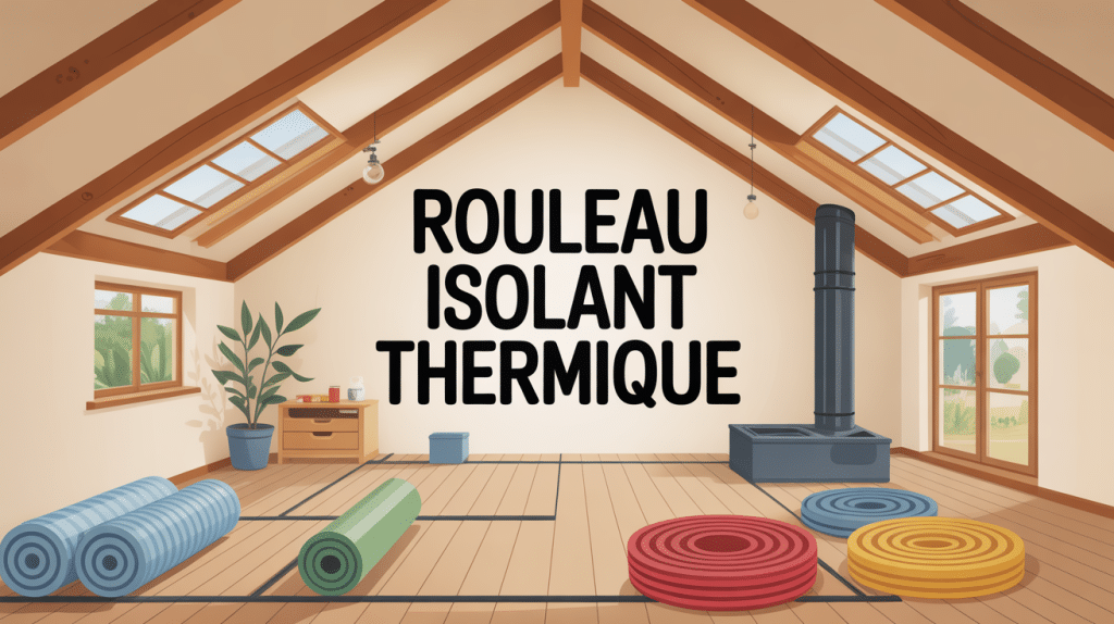 illustration maison rouleau isolant thermique combles murs plancher