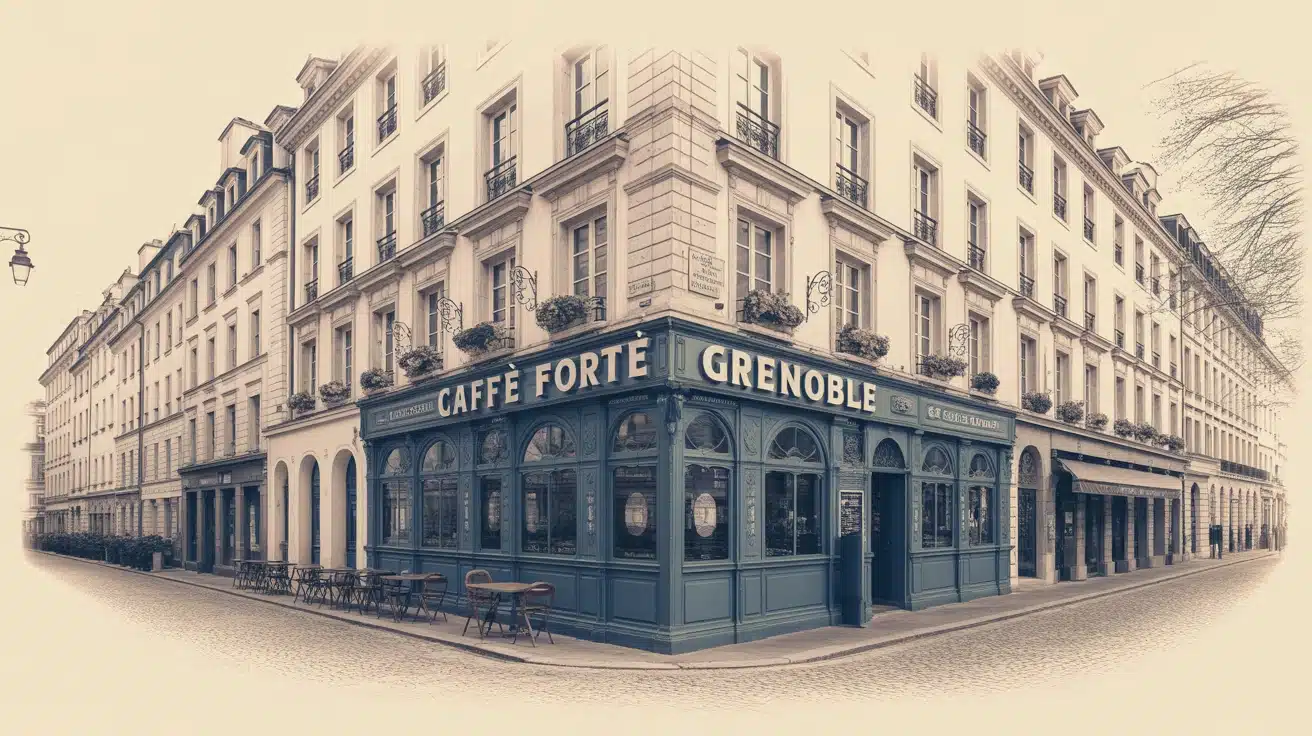Intérieur chaleureux Caffè Forté Grenoble avec bar en zinc