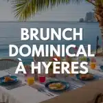Table de brunch dominical à Hyères au bord de la mer avec palmiers