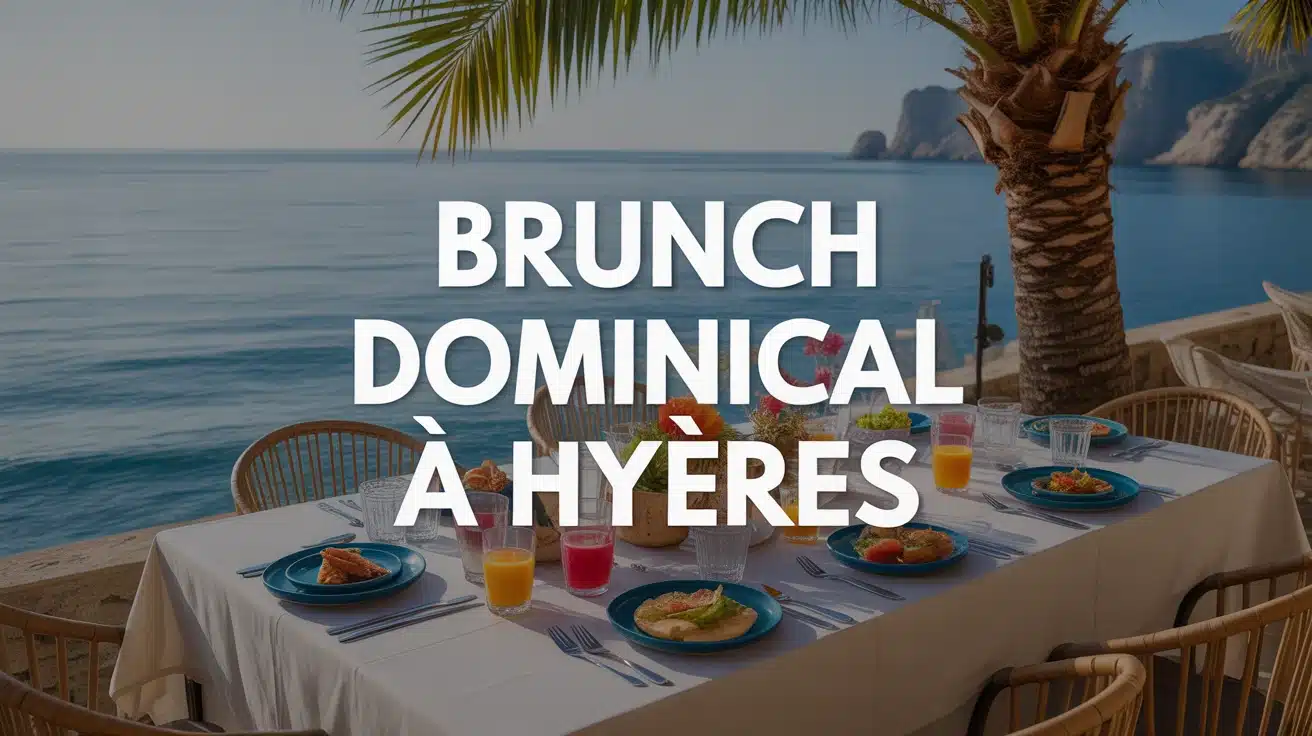 Table de brunch dominical à Hyères au bord de la mer avec palmiers