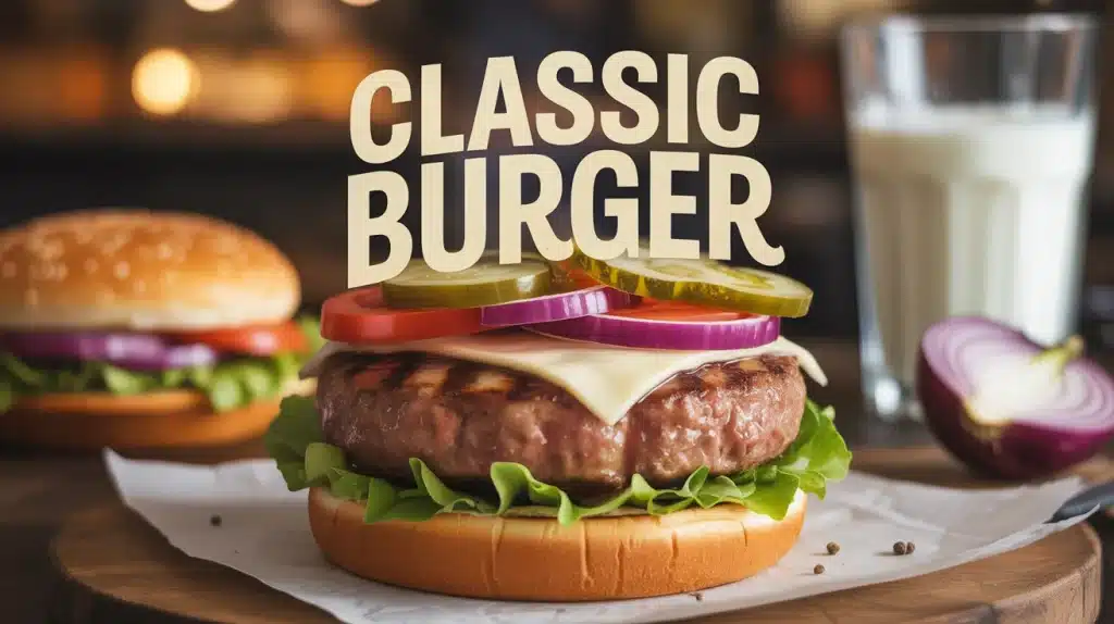 Illustration vectorielle classic burger avec steak juteux et bun brioché