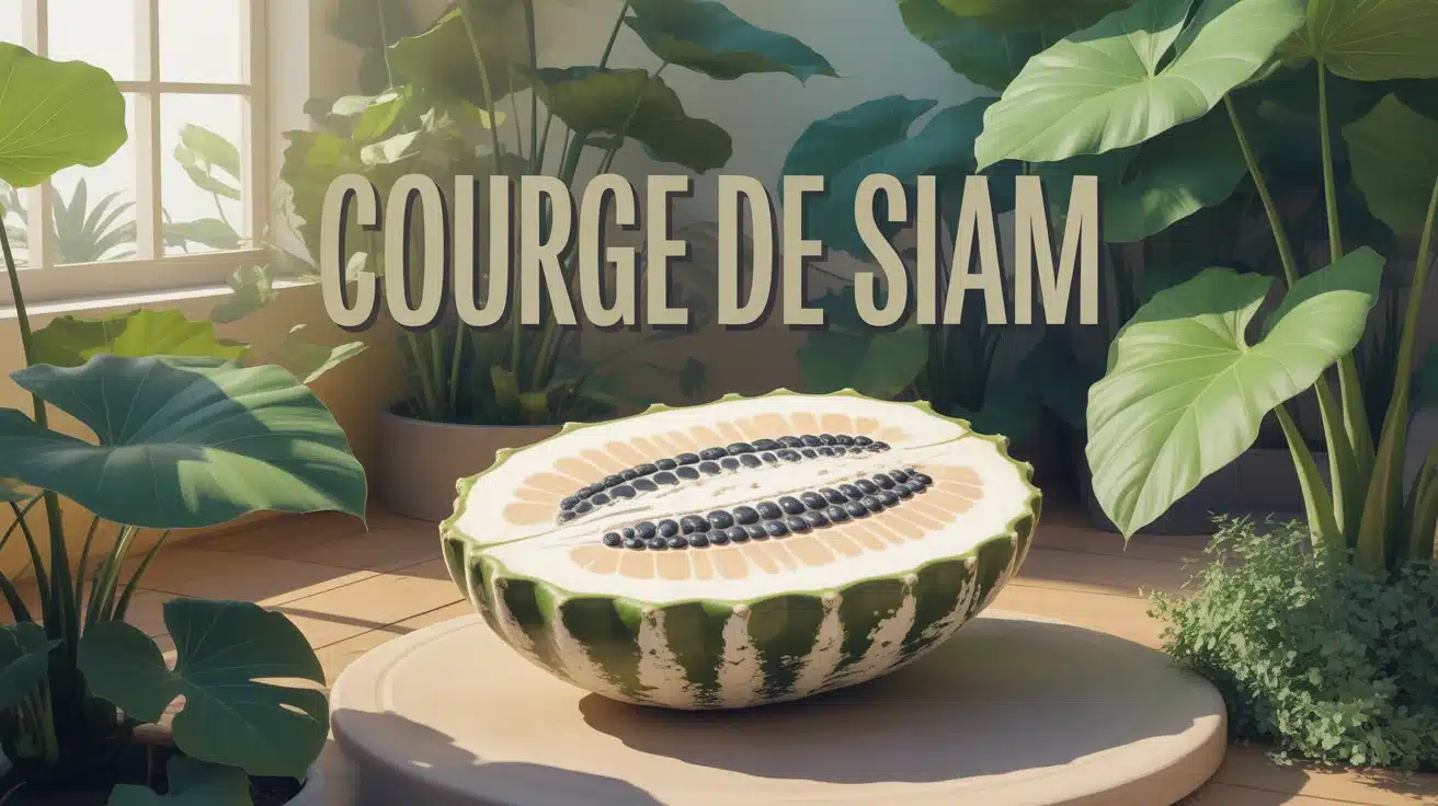 Illustration courge de Siam verte mouchetée dans jardin
