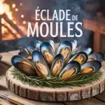 Rosace de moules avec dôme d aiguilles de pin enflammées pour éclade de moules