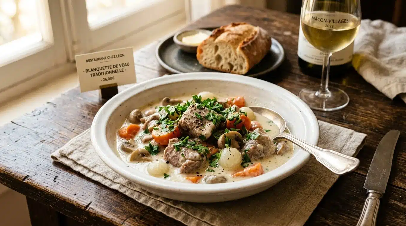 Plat de blanquette de veau traditionnelle servie dans une assiette