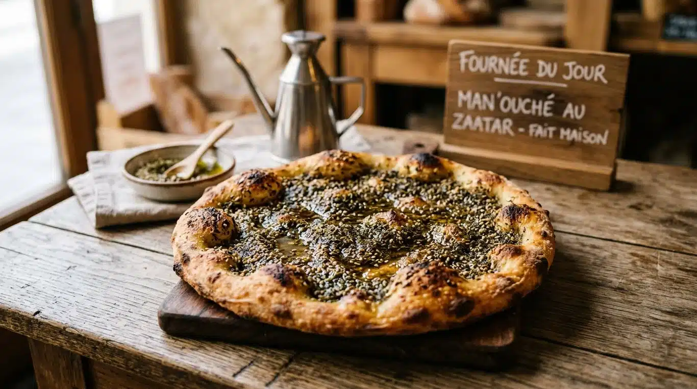 Man'ouché au zaatar fraîchement sorti du four