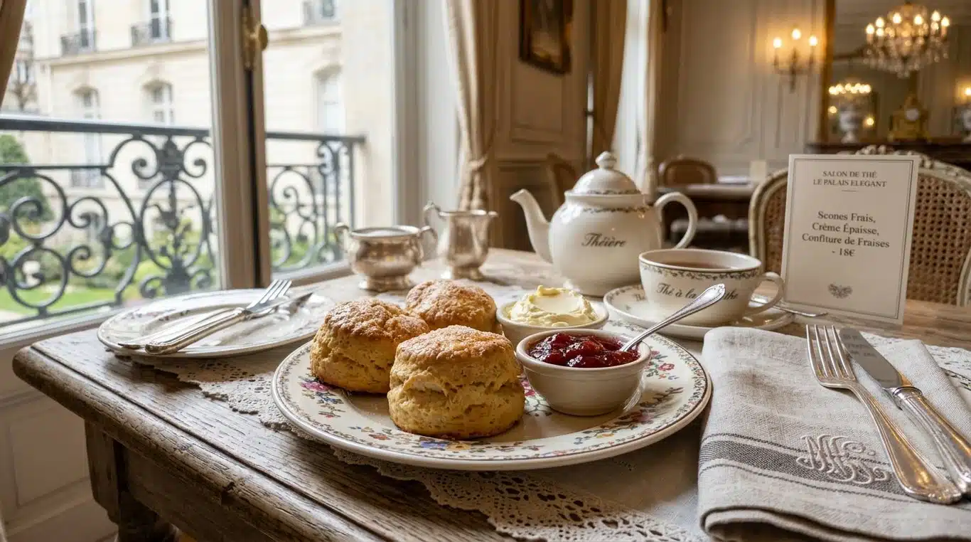 Scones du Shangri-La Paris servis avec crème et confiture