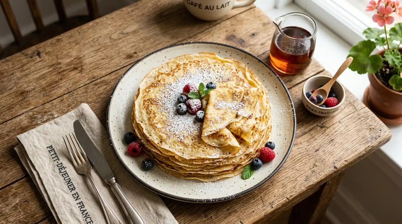 Assiette de crêpes dorées et légères