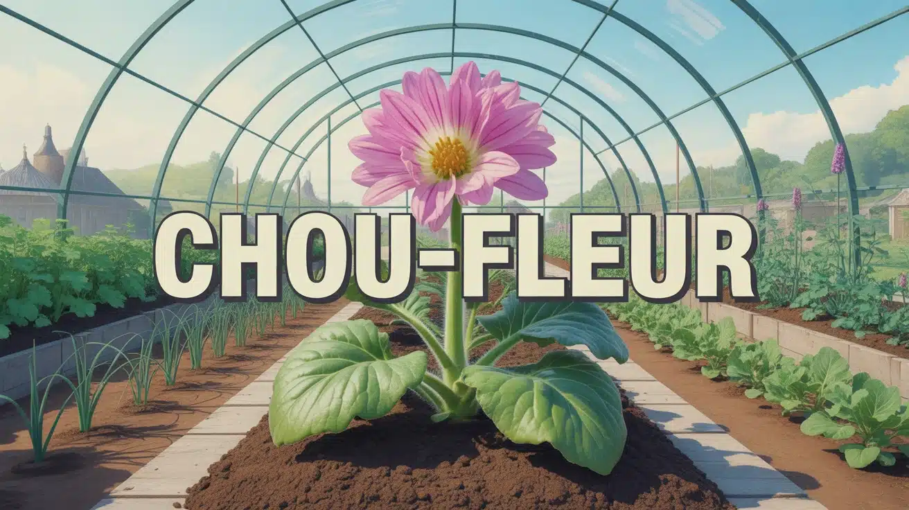 Chou-fleur au centre d un jardin potager avec étapes de plantation