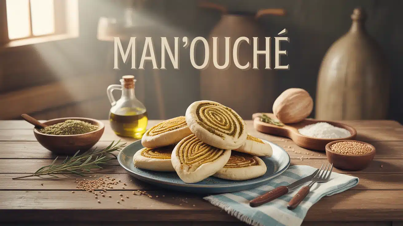 manouche au zaatar sur table traditionnelle libanaise