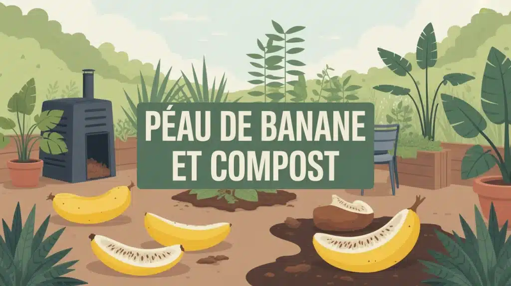 Illustration peau de banane et compost avec composteur et vers de terre