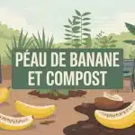 Illustration peau de banane et compost avec composteur et vers de terre