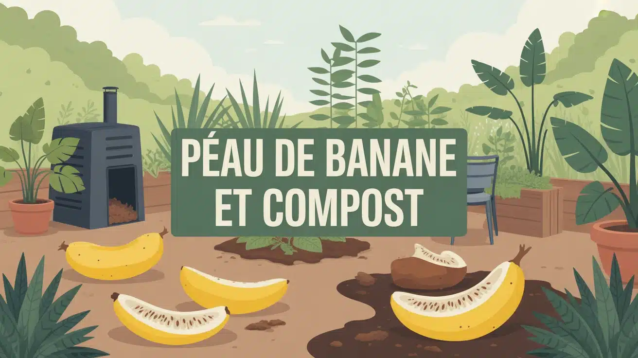 Illustration peau de banane et compost avec composteur et vers de terre