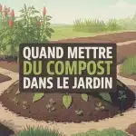 illustration vectorielle compost dans jardin avec plantes et terre fertile