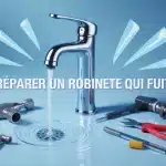 Illustration réparer un robinet qui fuit avec outils de plomberie