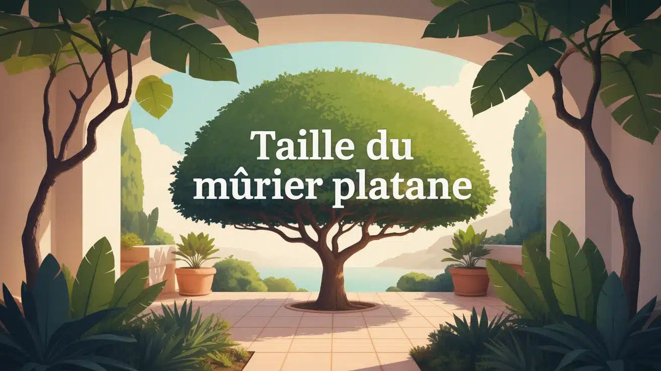Illustration vectorielle taille du mûrier platane en jardin méditerranéen