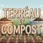 Illustration de terreau et compost avec jeunes pousses