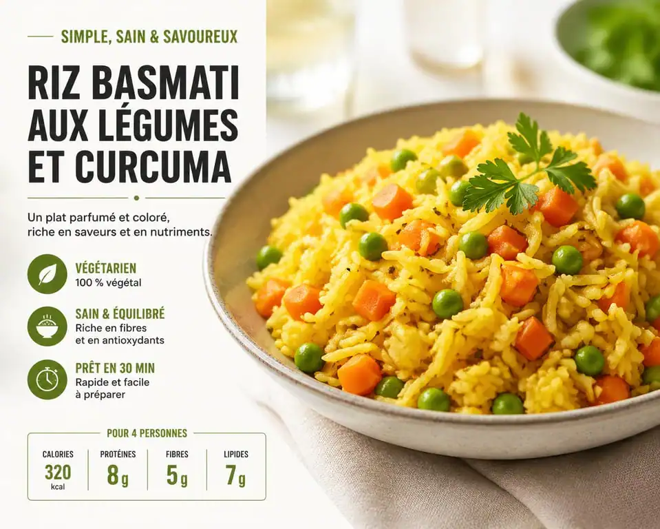Recette riz basmati aux légumes croquants et curcuma en accompagnement
