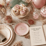 Table décorée baby shower avec checklist organisation