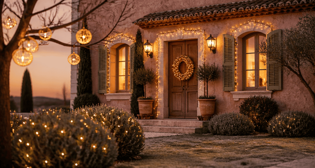 decoration noel exterieur facade maison guirlandes