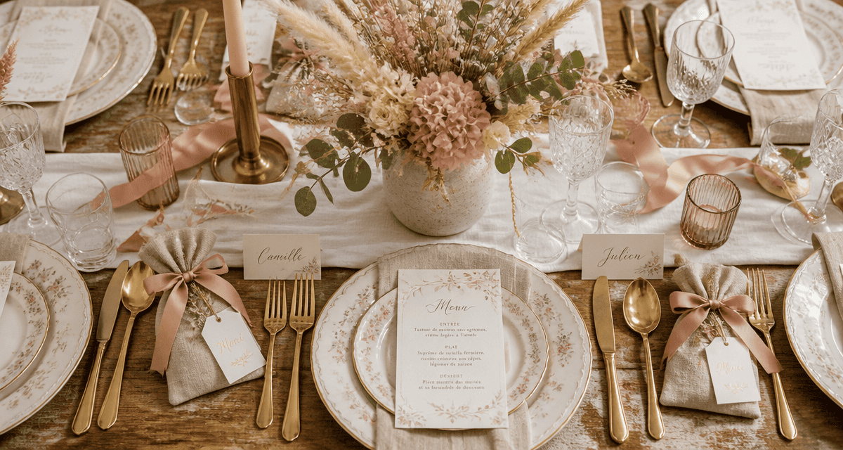 decos de mariage table décorée bouquet fleurs séchées