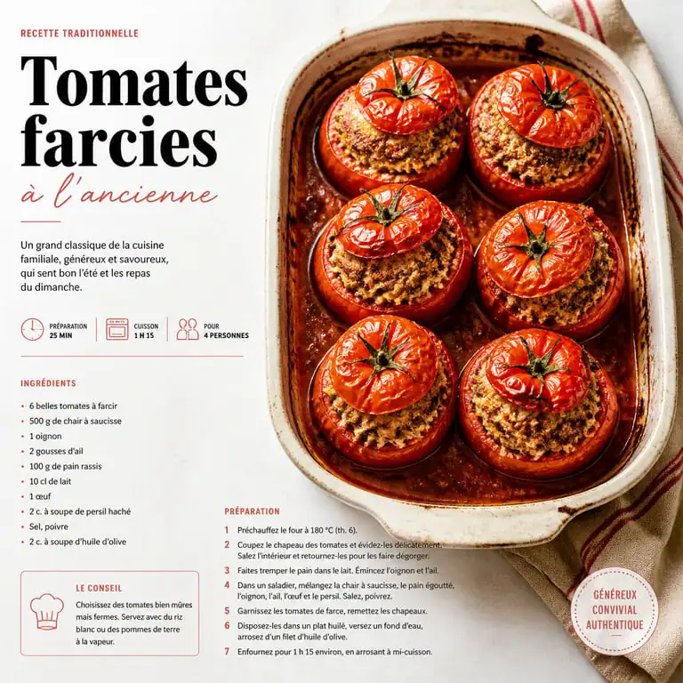 Recette de tomates farcies à l'ancienne dorées au four