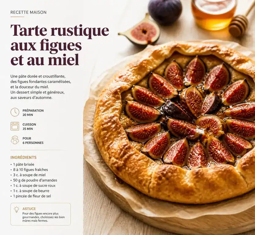 Tarte rustique aux figues congelées et miel de montagne, prête à être dégustée