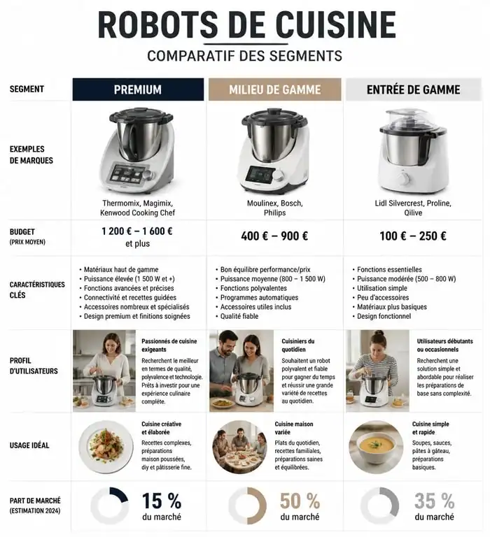 Infographie comparative des segments de robots de cuisine pour choisir le meilleur robot cuisine