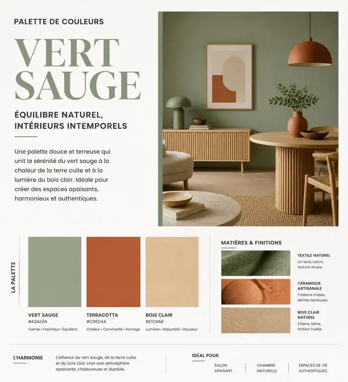 Palette de couleurs pour décoration murale vert sauge