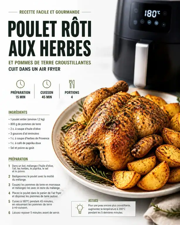 Poulet rôti aux herbes et pommes de terre croustillantes recette facile air fryer