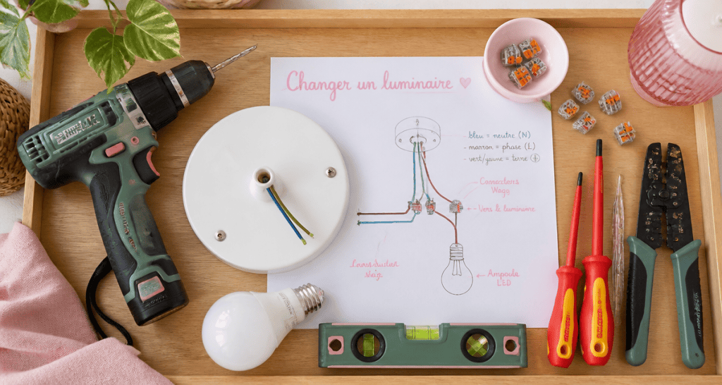 installer luminaire plafond outils et schéma